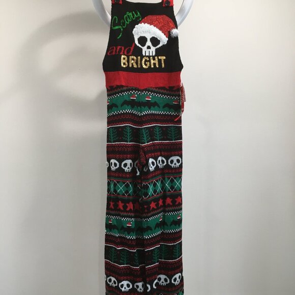 NWT EYESHADOW Christmas SCARY & BRIGHT Sequins Skull Pattern Knit Overalls - Picture 9 of 16